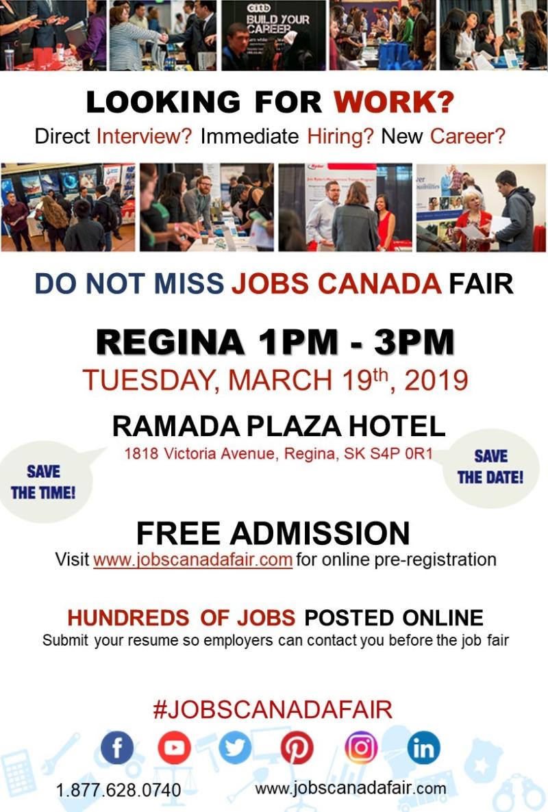 Regina Job Fair:March 19th, 2019